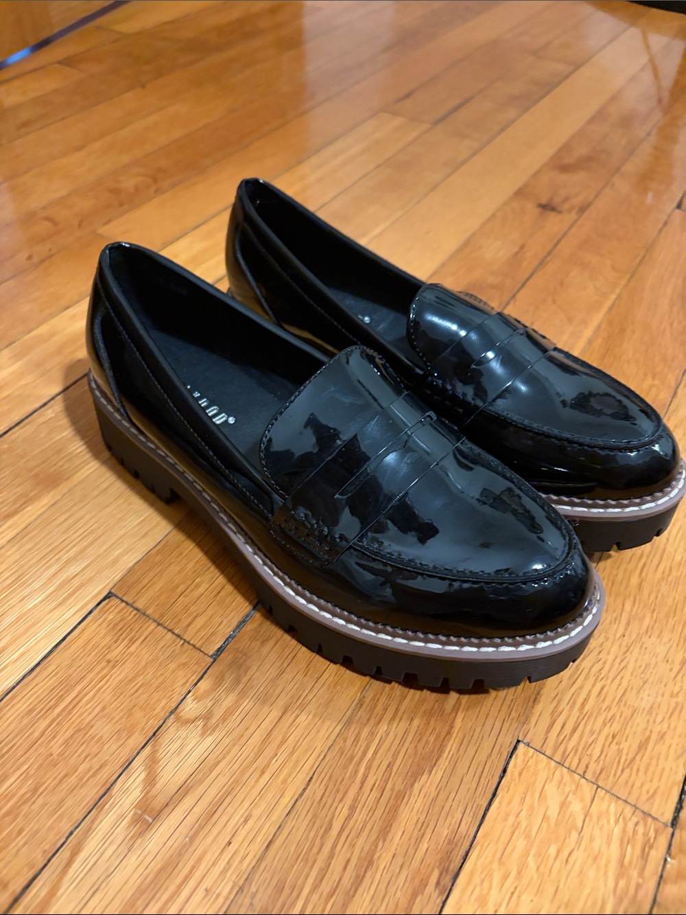 Patent Black Platform Penny Loafers for Women